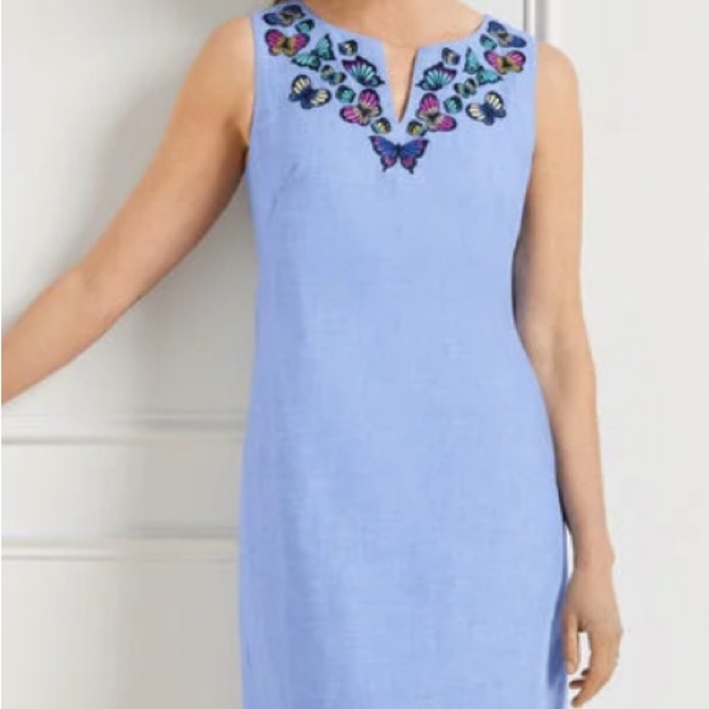 Talbots Size 8P Butterfly Embroidered Linen Blend Sheath Dress